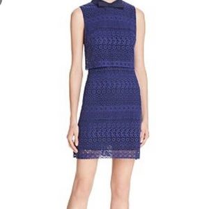 Alice + Olivia Inez lace eyelet popover shift dress with Collar Bow in Navy Blue
